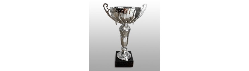 SILVER HANDLED TROPHY CUP ON SILVER RISER AVAILABLE IN 3 SIZES SILVER HANDLED TROPHY CUP ON SILVER RISER AVAILABLE IN 3 SIZES